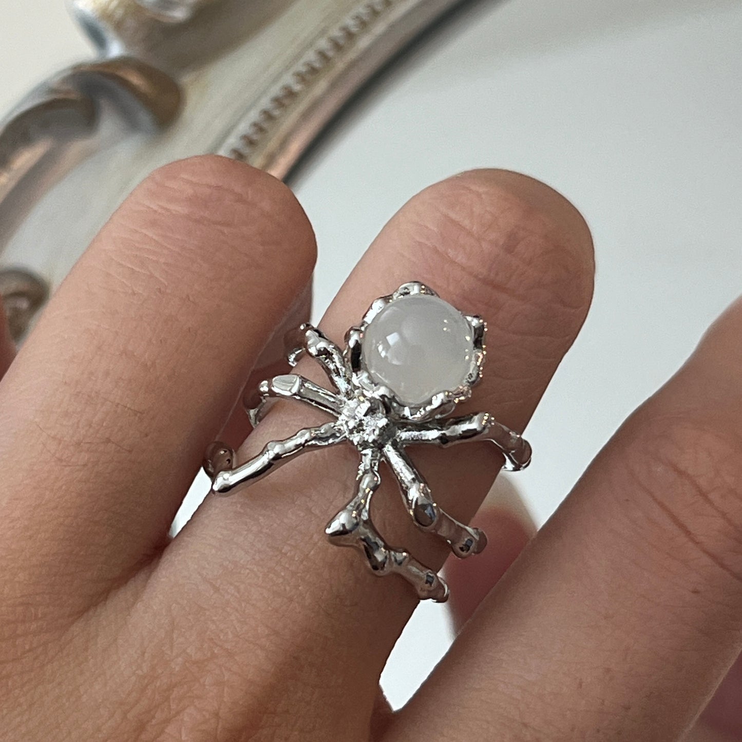 Silver Spider Pearly Ring