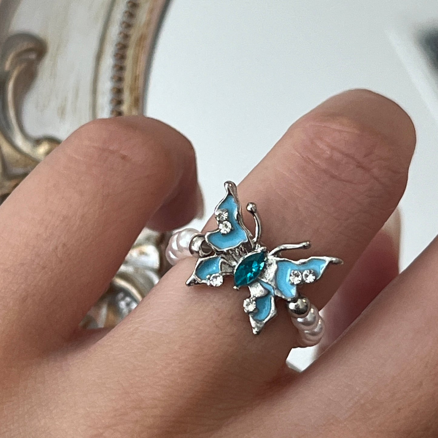 Pearly Painted Butterfly Ring